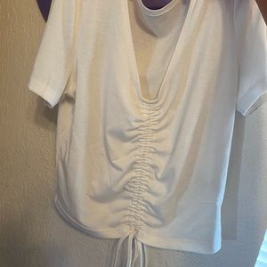 white scrunch t shirt with tie in the front!